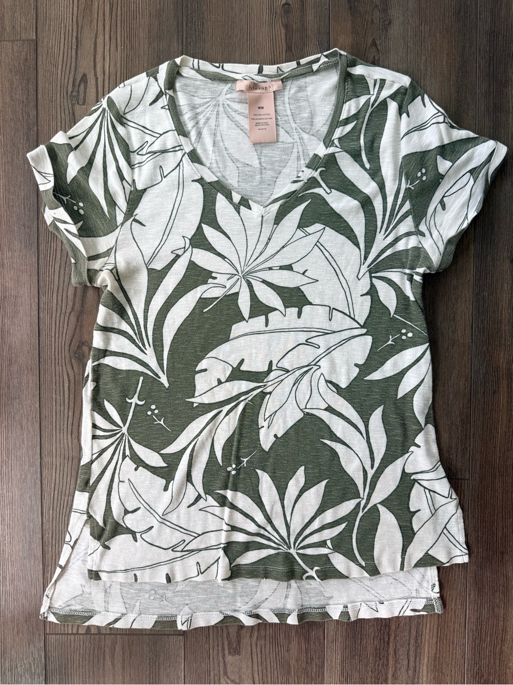 Philosophy Olive Green & White Tropical V-Neck Tee - Women